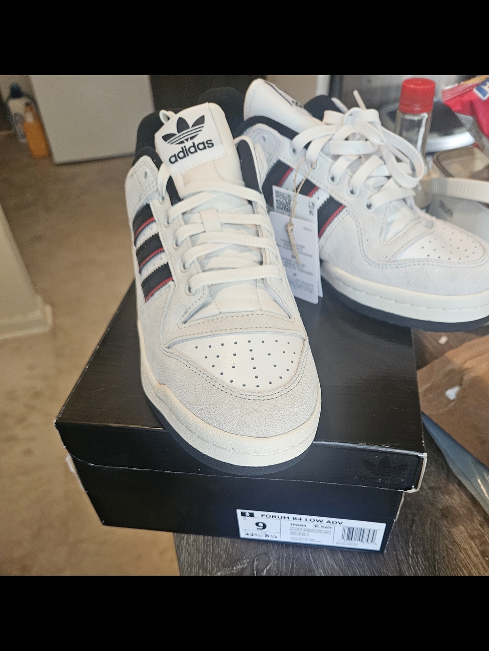 adidas Forum 84 Low ADV White with Black and Red Stripes